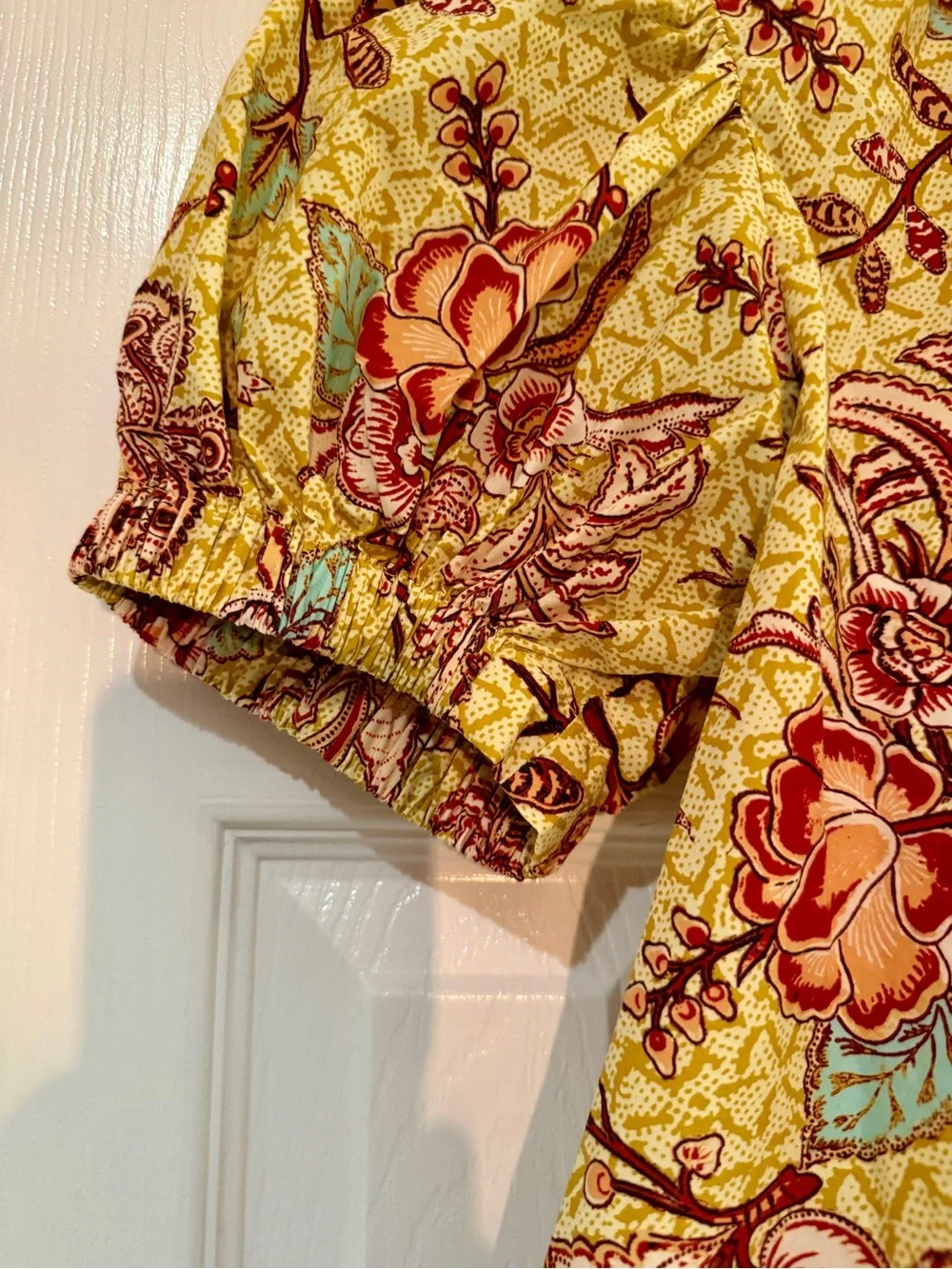 Ulla Johnson Yellow Floral Calla Lilly Print Puff-Sleeve Blouse